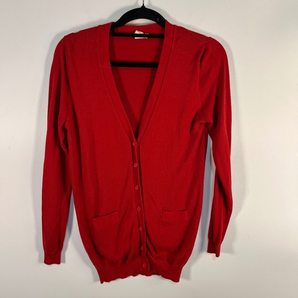 Needle & Thread Red V-Neck Button Front‎ Cardigan Sweater Small cottagecore cozy